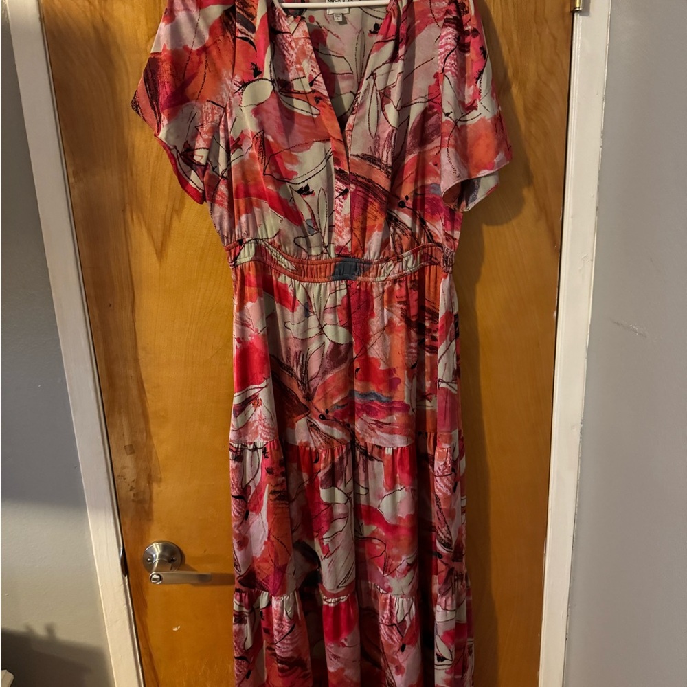 NIC+ZOE Scribble Bouquet-Printed Midi-Dress